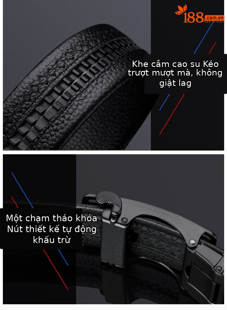 Thắt lưng da bò thật cao cấp khóa tự động nam doanh nhân — 120cm, 130cm, 110cm, 125cm chi tiết 9
