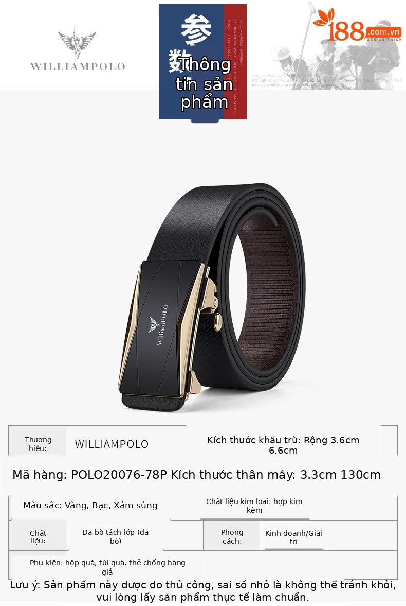 Thắt lưng nam da bò hai lớp khóa tự động Emperor Paul — 120cm, 130cm, 110cm, 125cm chi tiết 9