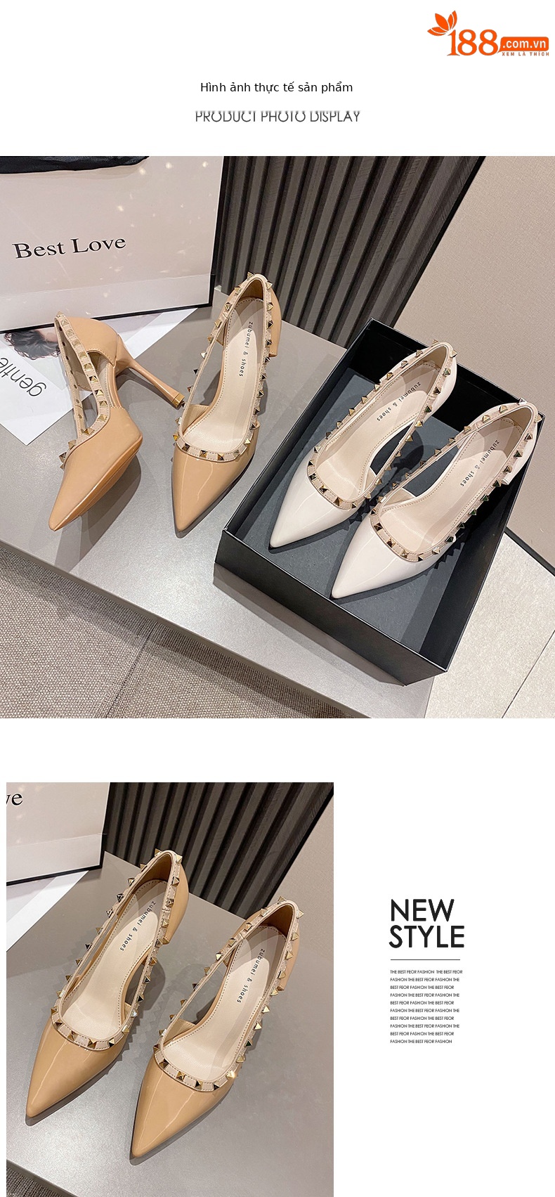 Sandal cao gót mũi nhọn gợi cảm kiểu Pháp, gót 9 cm — Màu trắng gạo 9CM chi tiết 6