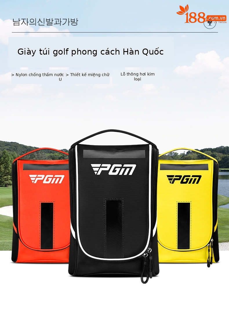 Túi đựng giày golf PGM xách tay chống nước, phong cách Hàn Quốc, kích thước 19x11x32 cm — XB005-Màu đen, XB005-Đen đỏ, XB005-màu vàng huỳnh quang Đen chi tiết 2
