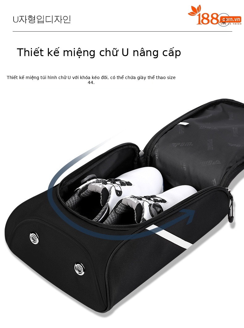 Túi đựng giày golf PGM xách tay chống nước, phong cách Hàn Quốc, kích thước 19x11x32 cm — XB005-Màu đen, XB005-Đen đỏ, XB005-màu vàng huỳnh quang Đen chi tiết 4