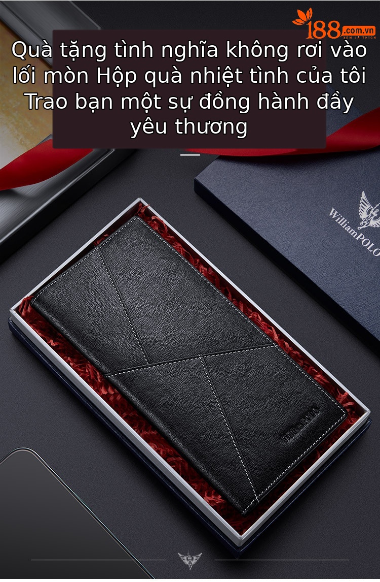 Ví da bò nam dài mỏng Emperor Paul nhiều khe thẻ chi tiết 2