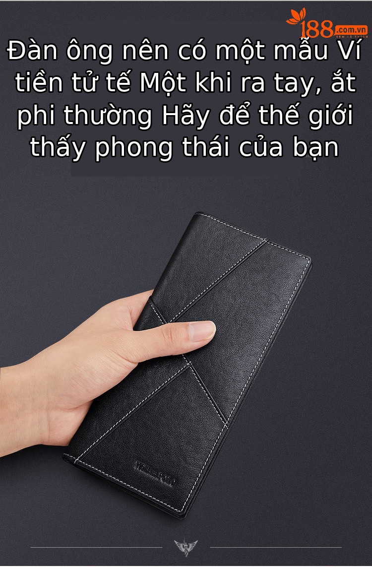 Ví da bò nam dài mỏng Emperor Paul nhiều khe thẻ chi tiết 3