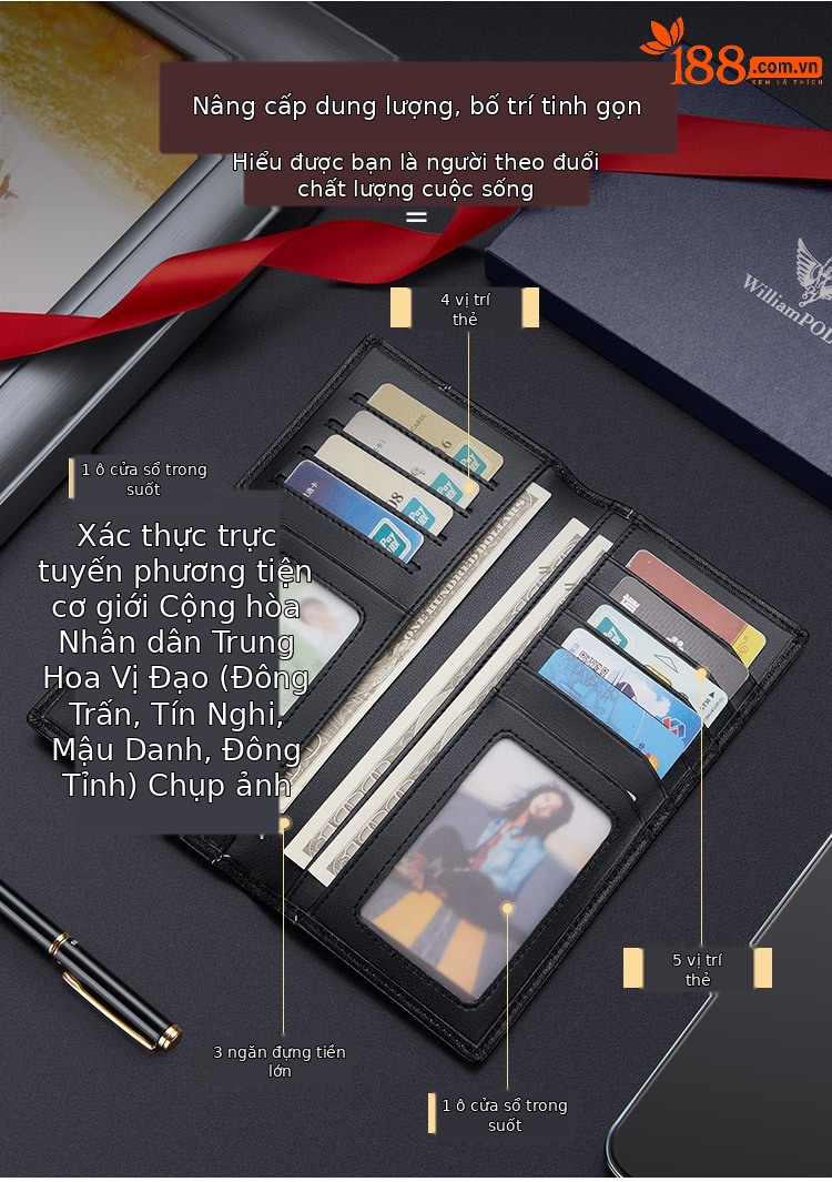 Ví da bò nam dài mỏng Emperor Paul nhiều khe thẻ chi tiết 5