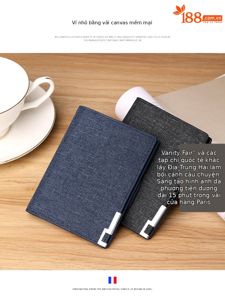 Ví nam gập mini canvas Emperor Paul chống mài mòn chi tiết 1