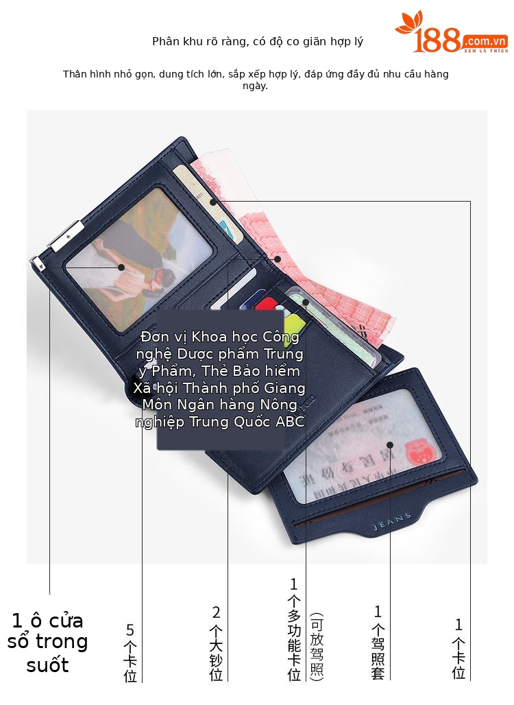 Ví nam gập mini canvas Emperor Paul chống mài mòn chi tiết 6