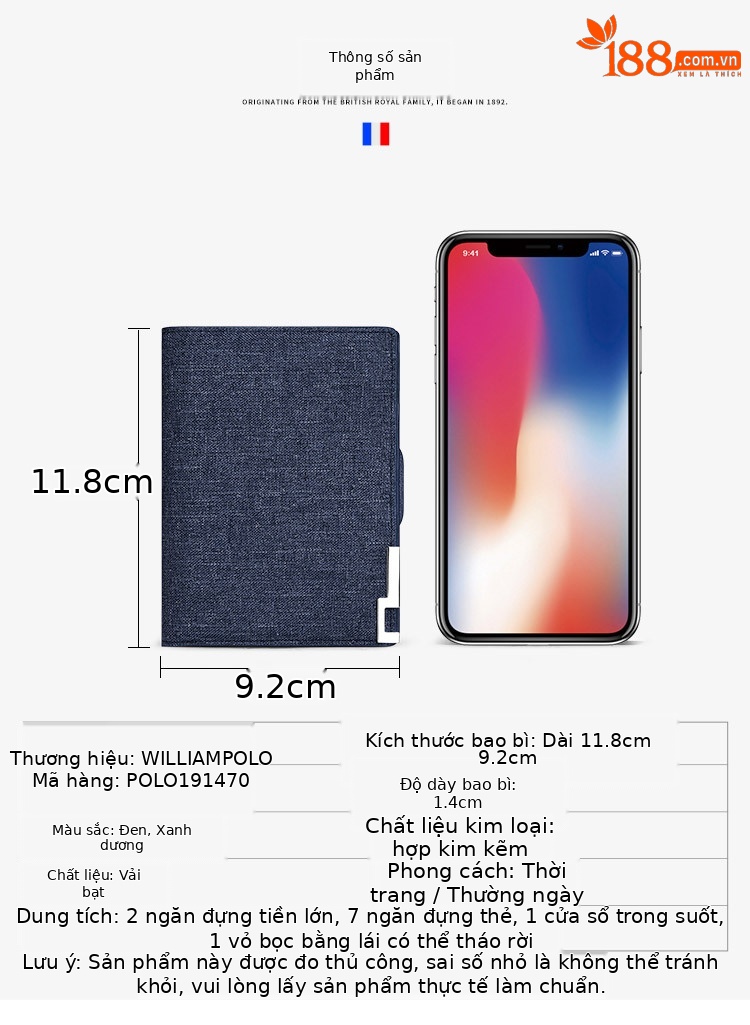 Ví nam gập mini canvas Emperor Paul chống mài mòn chi tiết 14