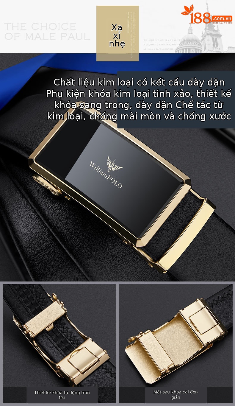 Thắt lưng da bò thật nam khóa tự động Emperor Paul – phong cách doanh nhân — 120cm, 130cm, 110cm, 125cm chi tiết 5