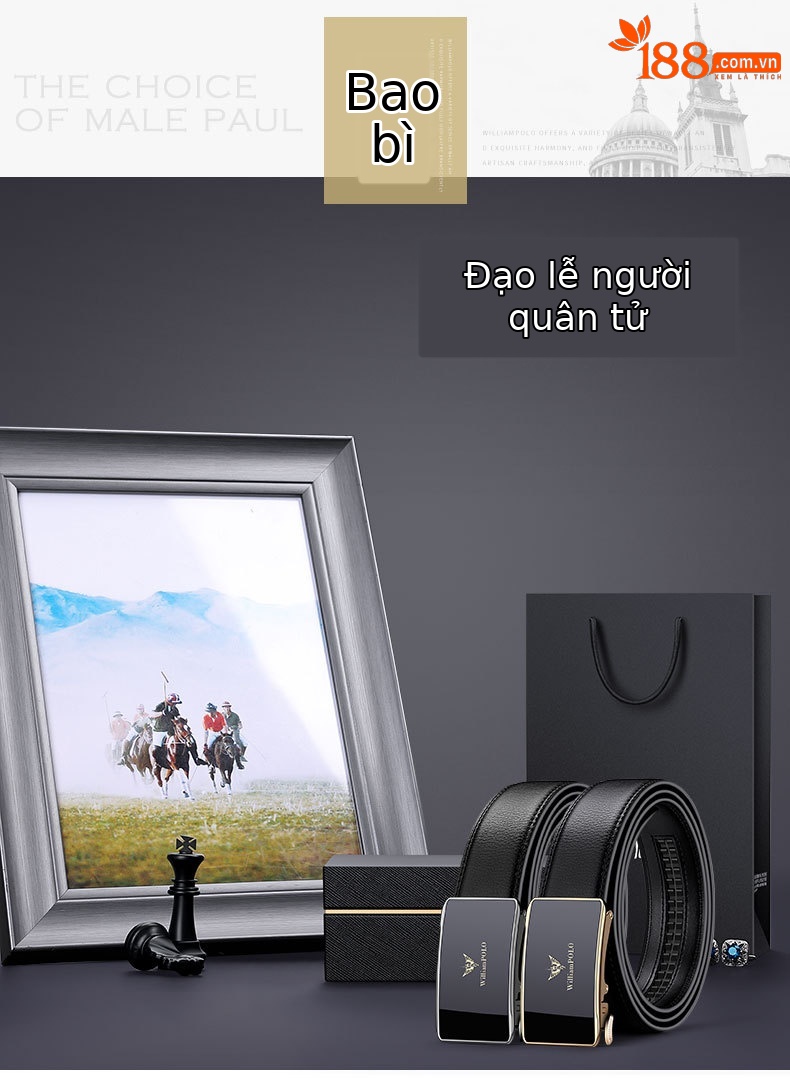 Thắt lưng da bò thật khóa tự động nam cao cấp Emperor Paul – phong cách công sở, dễ phối đồ — 120cm, 130cm, 110cm, 125cm chi tiết 9