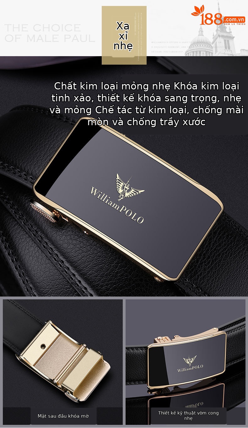 Thắt lưng da bò thật khóa tự động nam cao cấp Emperor Paul – phong cách công sở, dễ phối đồ — 120cm, 130cm, 110cm, 125cm chi tiết 7