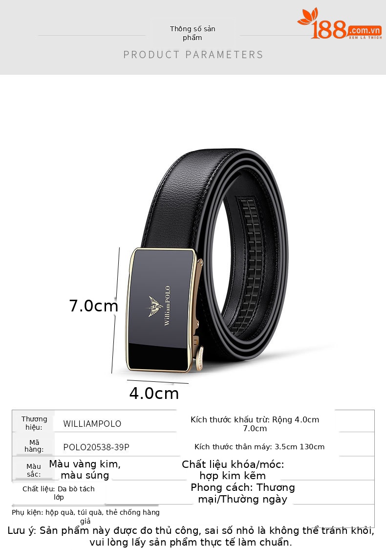 Thắt lưng da bò thật khóa tự động nam cao cấp Emperor Paul – phong cách công sở, dễ phối đồ — 120cm, 130cm, 110cm, 125cm chi tiết 10