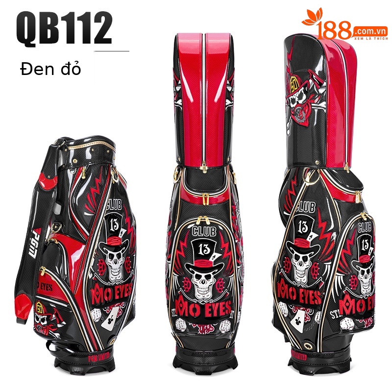Túi golf PGM da pha lê thêu chống nước, nhẹ, đựng 13 gậy — Đen đỏ-đầu lâu, Xe đạp leo núi màu xanh trắng
