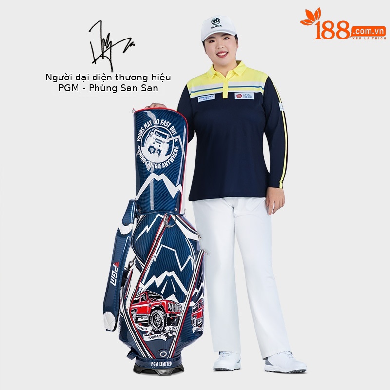 Túi golf PGM da pha lê thêu chống nước, nhẹ, đựng 13 gậy — Đen đỏ-đầu lâu, Xe đạp leo núi màu xanh trắng