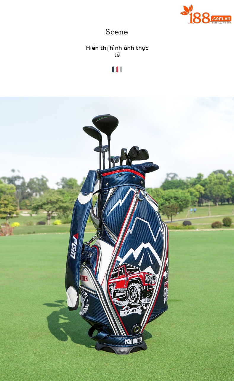 Túi golf PGM da pha lê thêu chống nước, nhẹ, đựng 13 gậy — Đen đỏ-đầu lâu, Xe đạp leo núi màu xanh trắng chi tiết 4