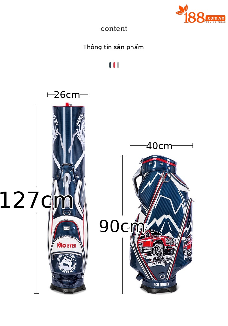 Túi golf PGM da pha lê thêu chống nước, nhẹ, đựng 13 gậy — Đen đỏ-đầu lâu, Xe đạp leo núi màu xanh trắng chi tiết 8