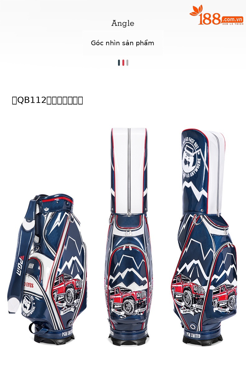 Túi golf PGM da pha lê thêu chống nước, nhẹ, đựng 13 gậy — Đen đỏ-đầu lâu, Xe đạp leo núi màu xanh trắng chi tiết 10
