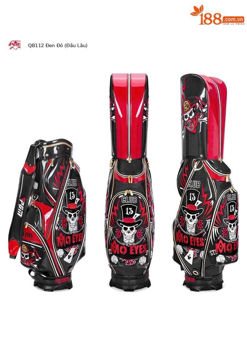 Túi golf PGM da pha lê thêu chống nước, nhẹ, đựng 13 gậy — Đen đỏ-đầu lâu, Xe đạp leo núi màu xanh trắng chi tiết 11