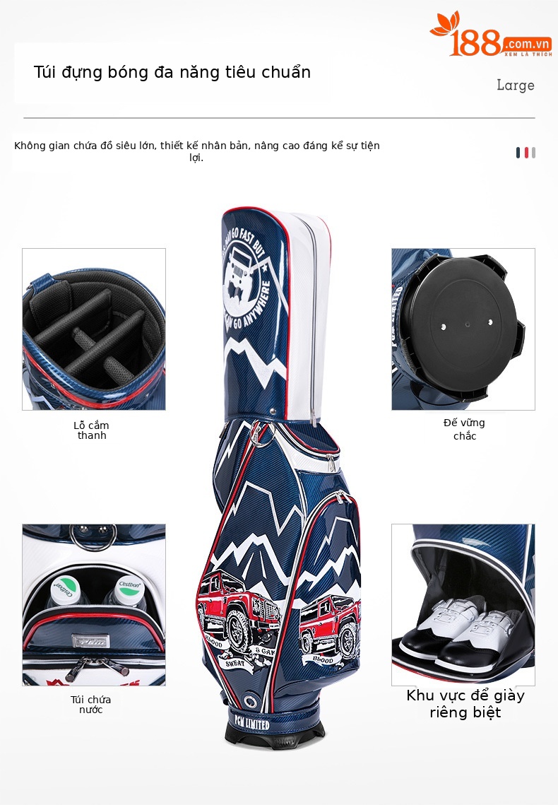 Túi golf PGM da pha lê thêu chống nước, nhẹ, đựng 13 gậy — Đen đỏ-đầu lâu, Xe đạp leo núi màu xanh trắng chi tiết 3