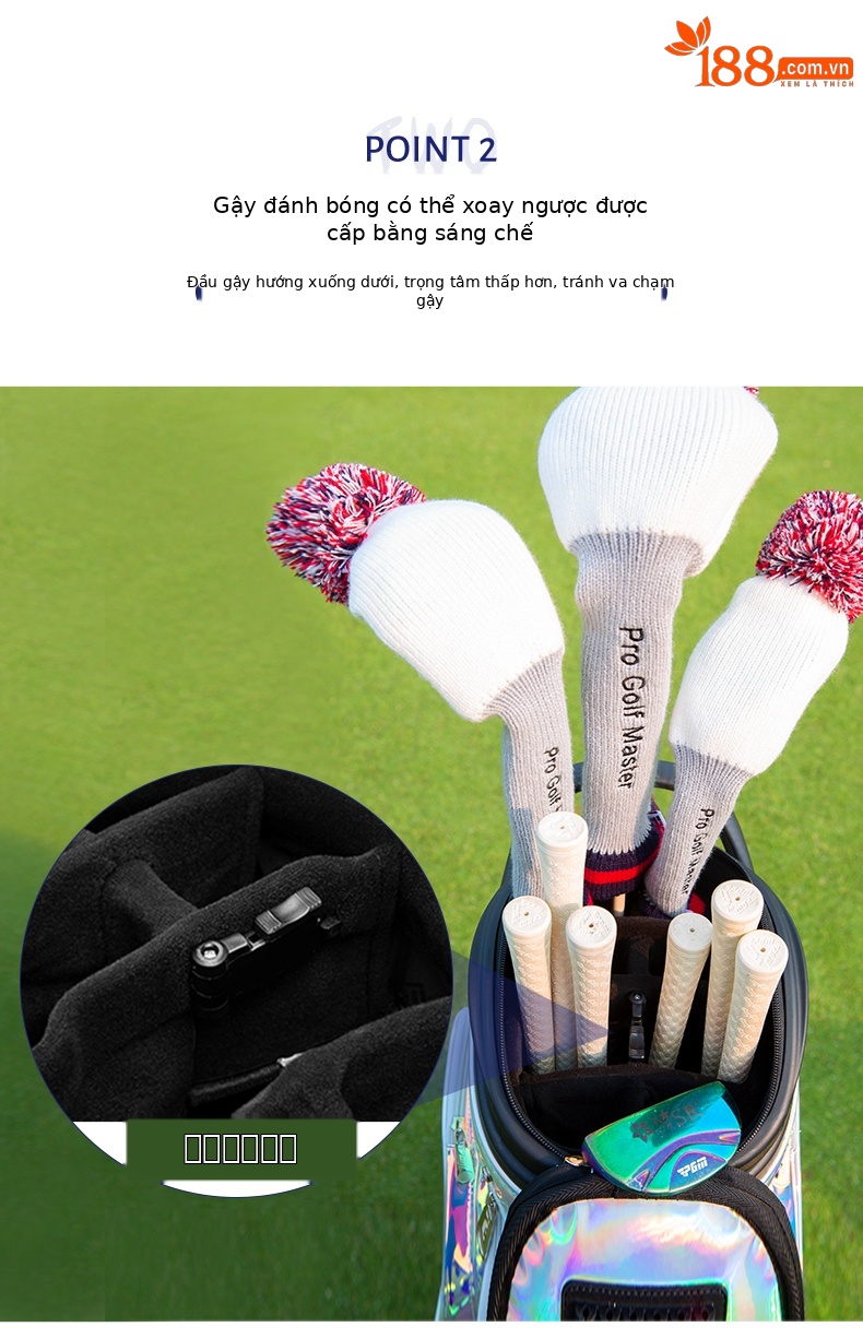 Túi golf PGM bảy màu chống nước bốn bánh đẩy phẳng kính thiên văn — QB122-bảy màu, QB122-Màu đen chi tiết 4
