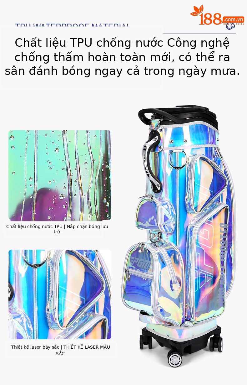 Túi golf PGM bảy màu chống nước bốn bánh đẩy phẳng kính thiên văn — QB122-bảy màu, QB122-Màu đen chi tiết 21