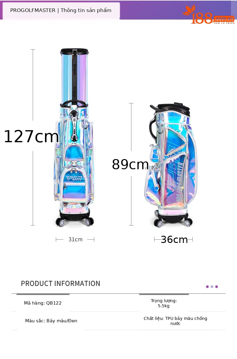 Túi golf PGM bảy màu chống nước bốn bánh đẩy phẳng kính thiên văn — QB122-bảy màu, QB122-Màu đen chi tiết 22