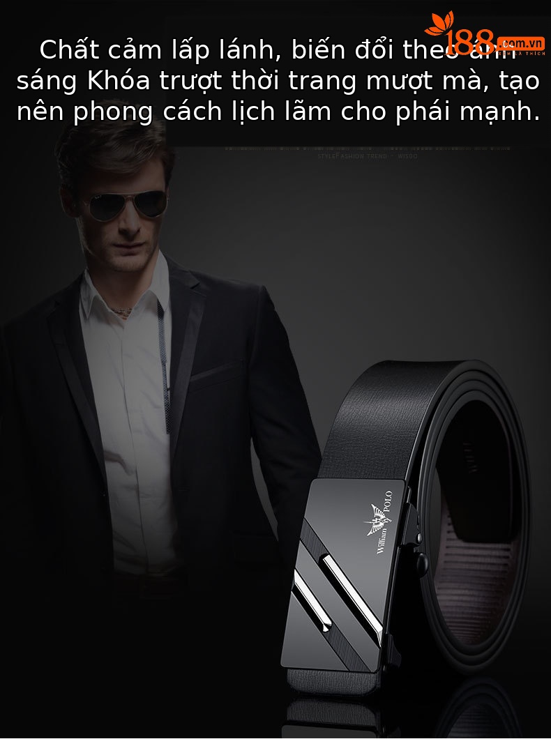 Thắt lưng da nam tự động khóa mặc trong không răng Emperor Paul da bò hai lớp — 105cm chi tiết 2
