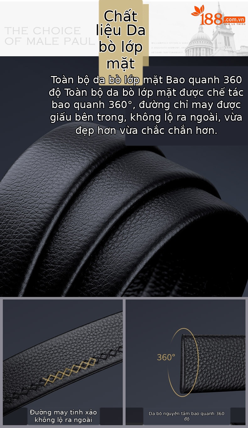 Thắt lưng da bò thật nam khóa tự động Hoàng Đế Paul — 120cm, 130cm, 110cm, 125cm chi tiết 7