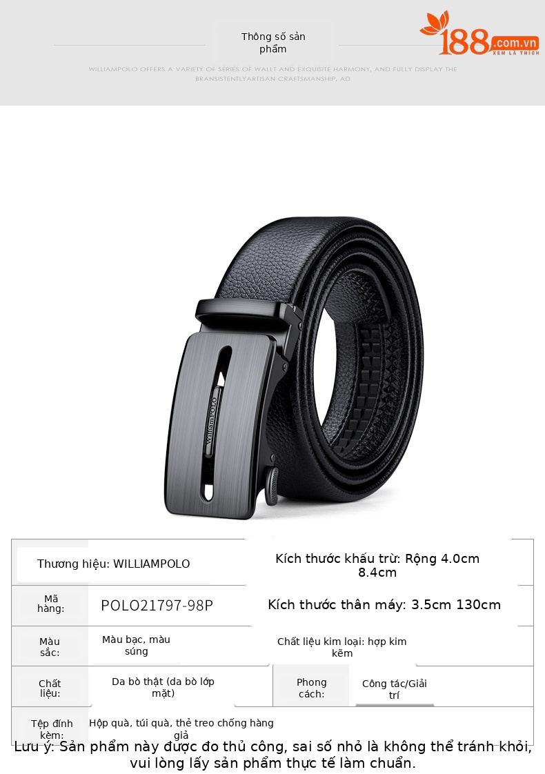 Thắt lưng da bò thật nam khóa tự động Hoàng Đế Paul — 120cm, 130cm, 110cm, 125cm chi tiết 8