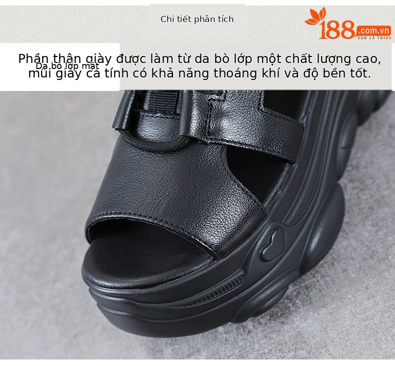 Sandal nữ da bò thật đế bánh xốp tăng chiều cao, quai mảnh cổ cao phong cách La Mã — Màu nâu chi tiết 4