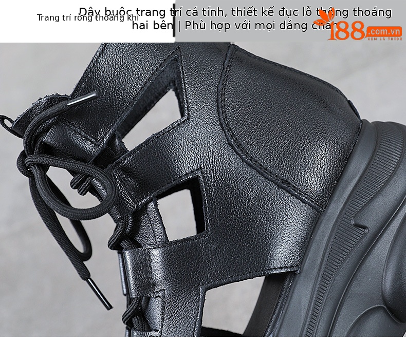 Sandal nữ da bò thật đế bánh xốp tăng chiều cao, quai mảnh cổ cao phong cách La Mã — Màu nâu chi tiết 5