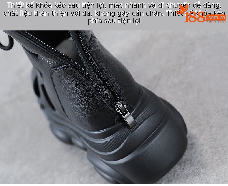 Sandal nữ da bò thật đế bánh xốp tăng chiều cao, quai mảnh cổ cao phong cách La Mã — Màu nâu chi tiết 6