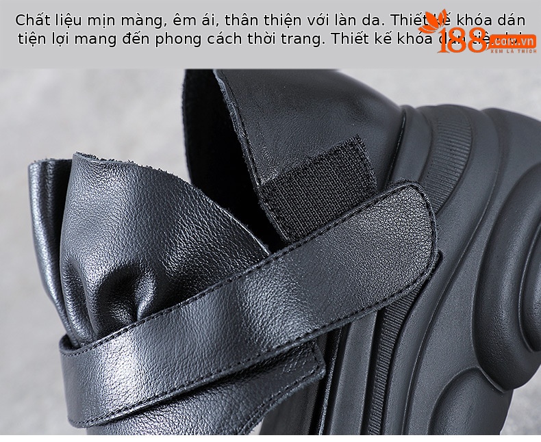 Dép tông nữ xỏ ngón đế dày da bò thật — Màu đen chi tiết 6