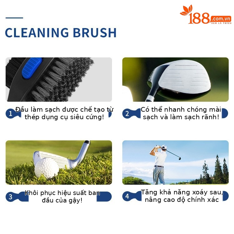 Bàn chải vệ sinh đầu gậy golf PGM hai mặt dây thép không gỉ — Màu sắc giao hàng ngẫu nhiên