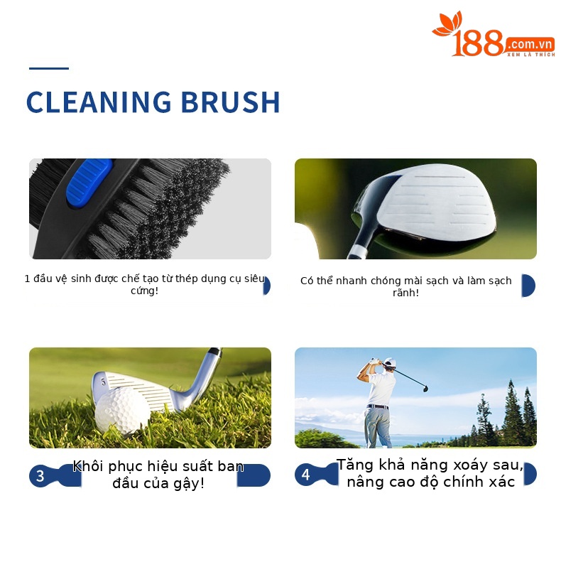 Bàn chải vệ sinh đầu gậy golf PGM hai mặt dây thép không gỉ — Màu sắc giao hàng ngẫu nhiên chi tiết 3