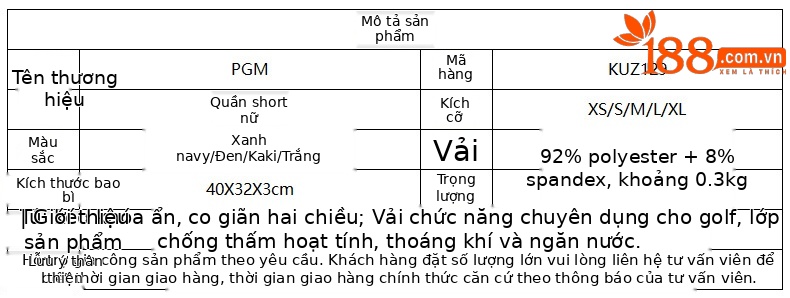 Quần short golf nữ PGM co giãn chống nước dài 5 tấc — KUZ129-màu xanh hải quân, KUZ129-màu trắng, KUZ129-Màu đen, KUZ129-Kaki chi tiết 1