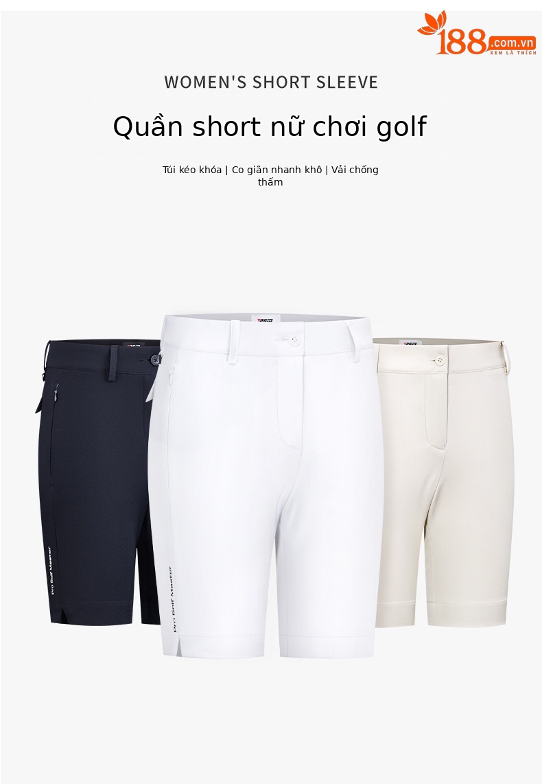 Quần short golf nữ PGM co giãn chống nước dài 5 tấc — KUZ129-màu xanh hải quân, KUZ129-màu trắng, KUZ129-Màu đen, KUZ129-Kaki chi tiết 2