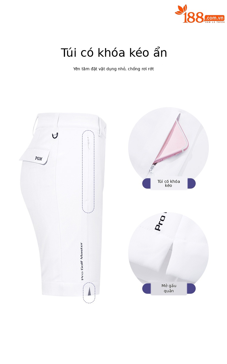 Quần short golf nữ PGM co giãn chống nước dài 5 tấc — KUZ129-màu xanh hải quân, KUZ129-màu trắng, KUZ129-Màu đen, KUZ129-Kaki chi tiết 3