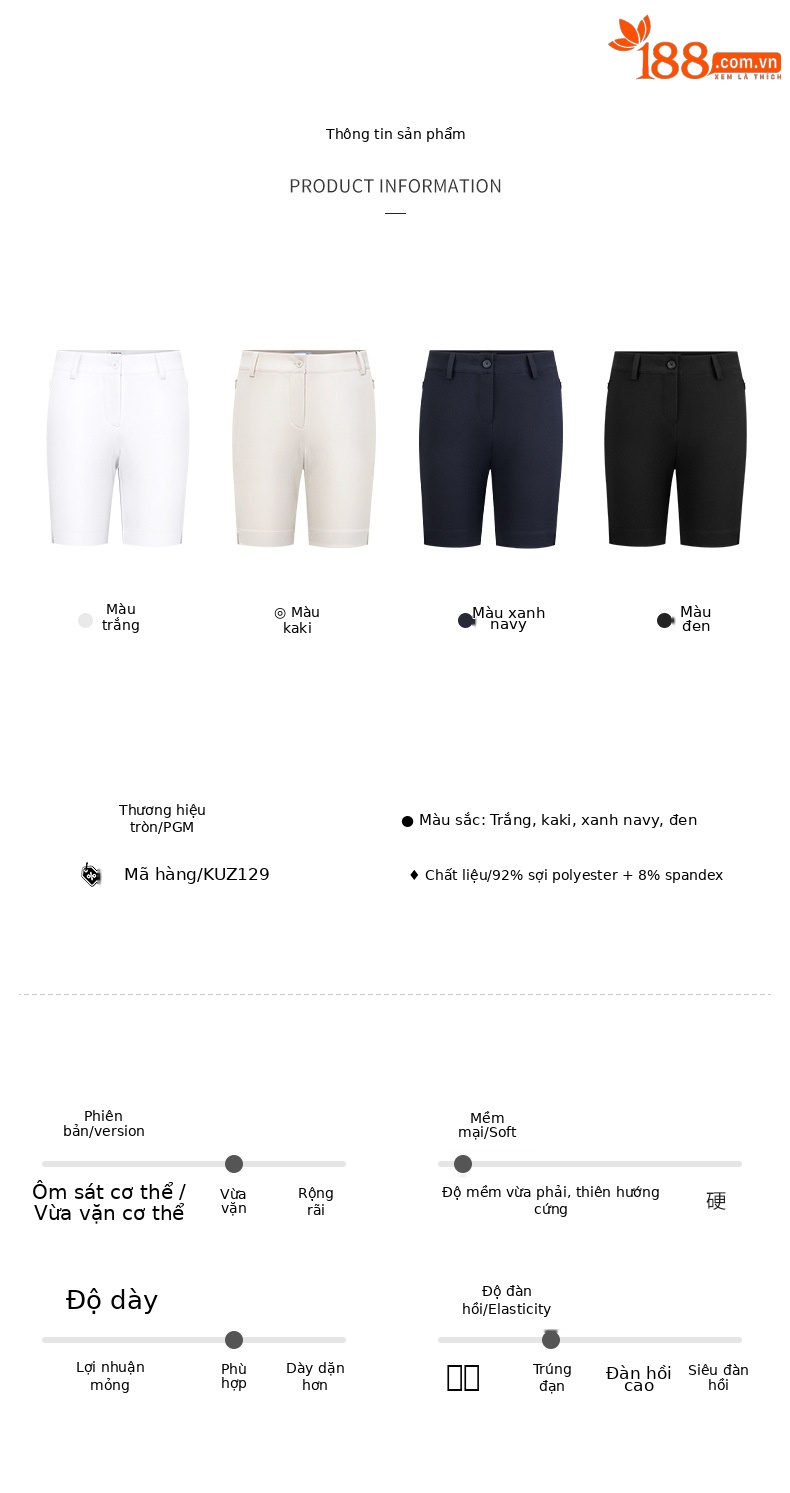 Quần short golf nữ PGM co giãn chống nước dài 5 tấc — KUZ129-màu xanh hải quân, KUZ129-màu trắng, KUZ129-Màu đen, KUZ129-Kaki chi tiết 6