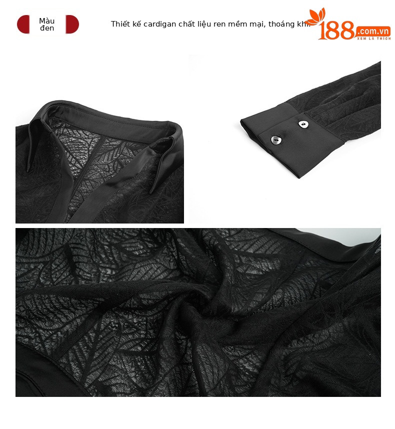 Áo khoác cardigan ngắn chống nắng mỏng nhẹ mặc trong nhà điều hòa — Màu đen chi tiết 4