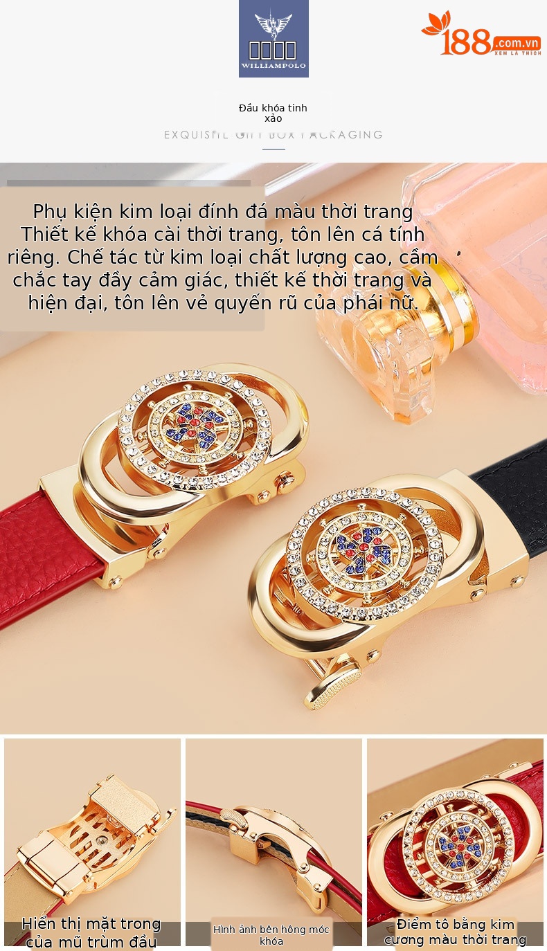 Thắt lưng da thật nữ Emperor Paul khóa tự động da bò lớp đầu phong cách công sở — 120cm, 100cm, 110cm, 115cm chi tiết 5