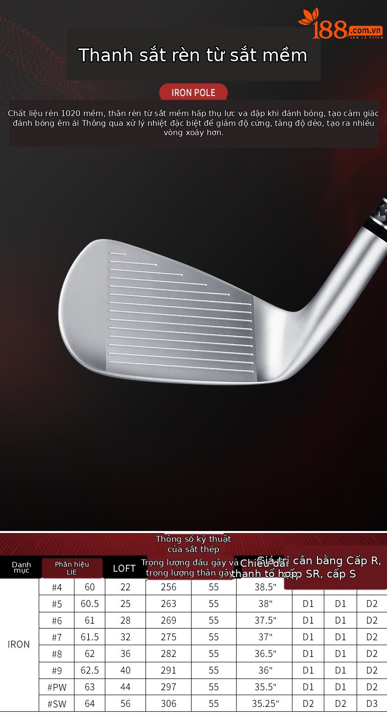 Gậy golf số 7 sắt nam PGM chuyên nghiệp, đầu sắt 1020 rèn mềm, mặt đập phục hồi cao, dài khoảng 37 inch — Trục Carbon TiG036-S, Trục Carbon TiG036-R, Trục Carbon TiG036-SR, TiG036-Trục thép không gỉ chi tiết 5