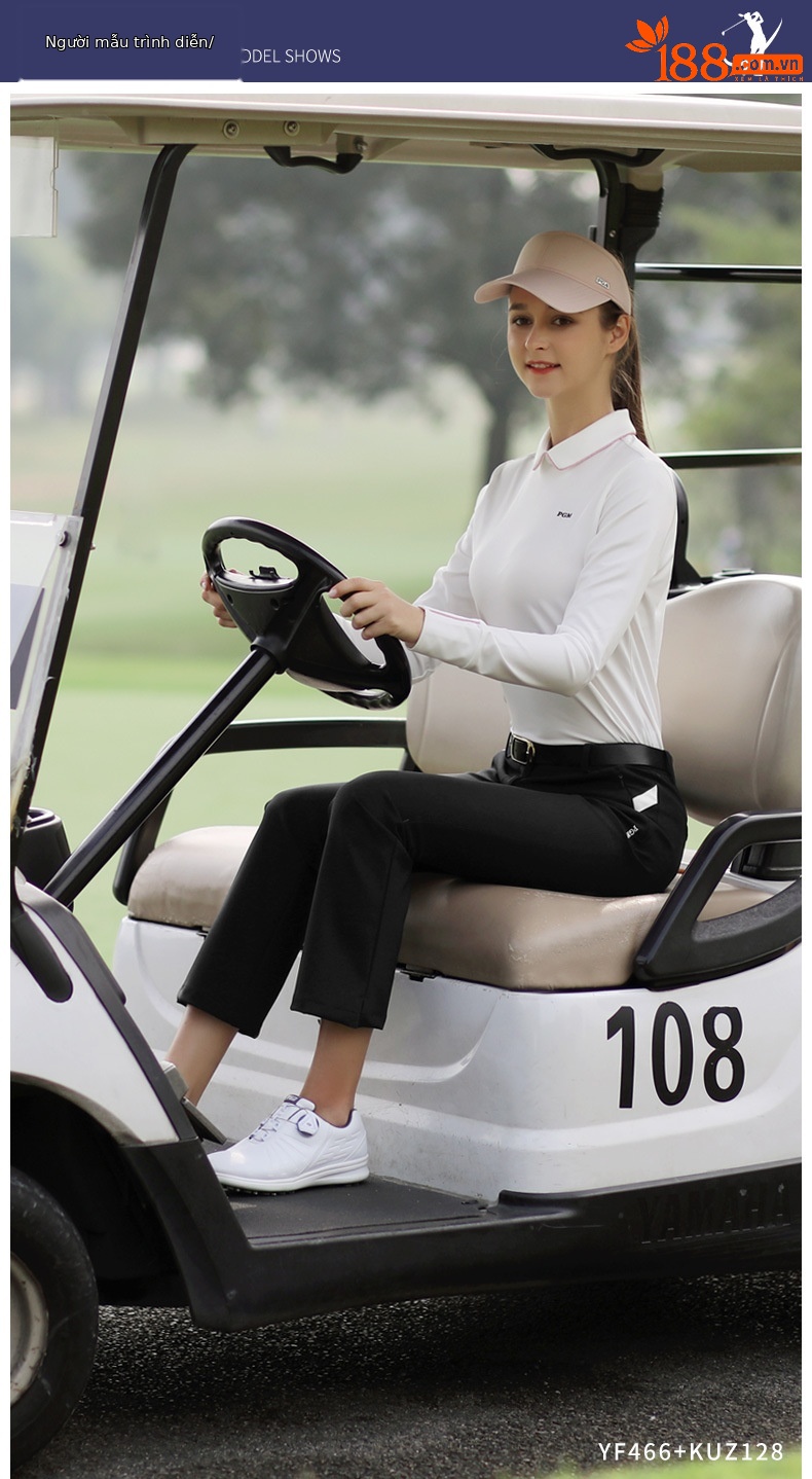 Quần golf dài nữ PGM chống nước, co giãn 4 chiều, ống đứng tôn dáng — KUZ128-Kaki chi tiết 6
