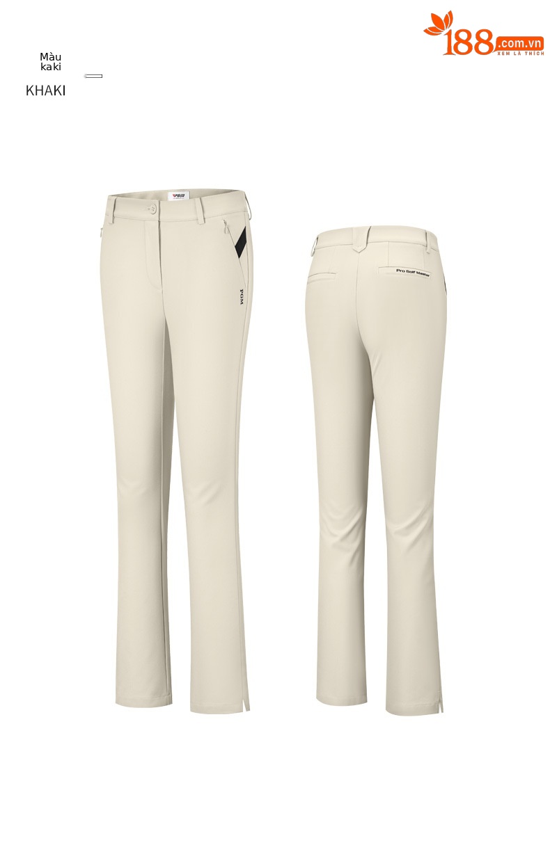Quần golf dài nữ PGM chống nước, co giãn 4 chiều, ống đứng tôn dáng — KUZ128-Kaki chi tiết 17