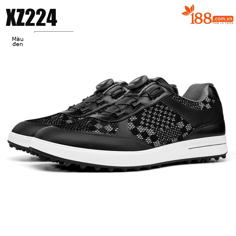 Giày golf nam PGM lưới thoáng khí dây xoay đinh cao su chống trượt — XZ224-Đen