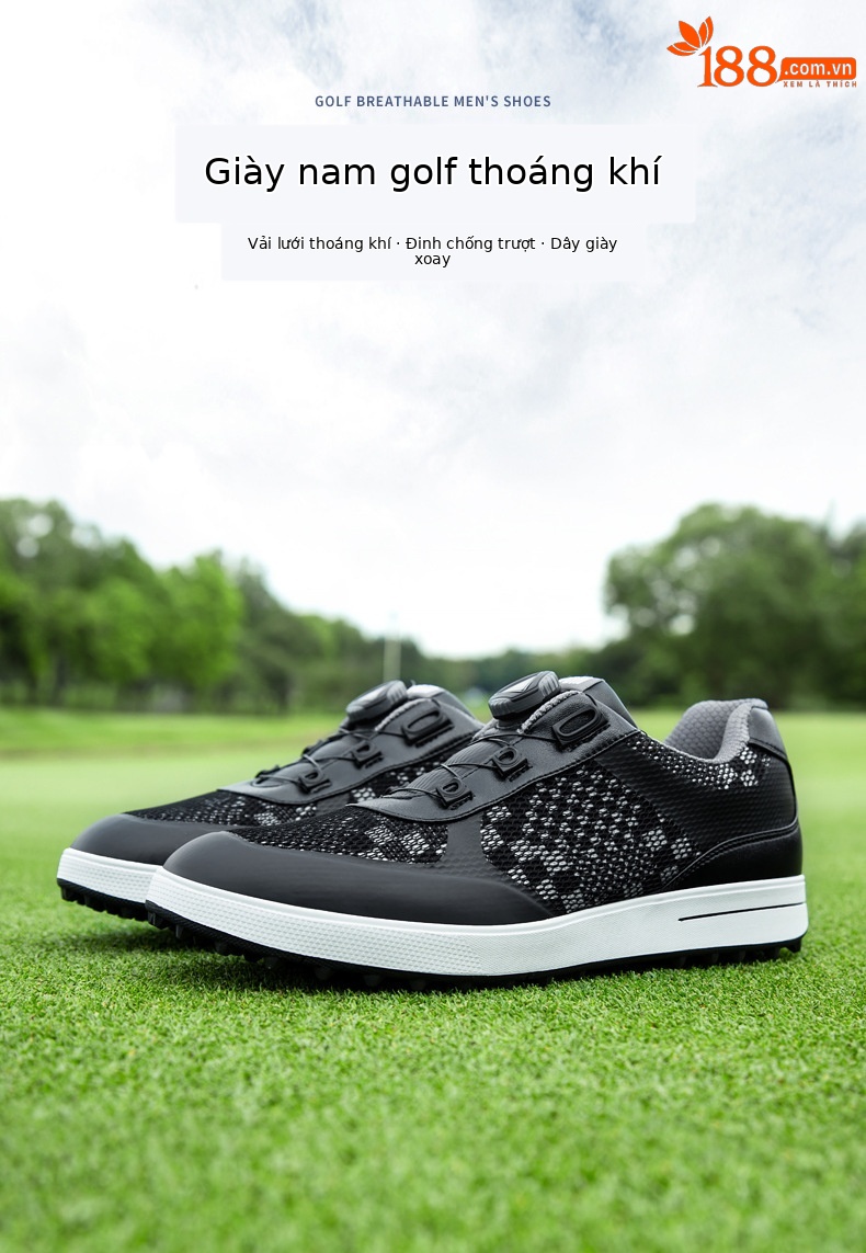 Giày golf nam PGM lưới thoáng khí dây xoay đinh cao su chống trượt — XZ224-Đen chi tiết 2