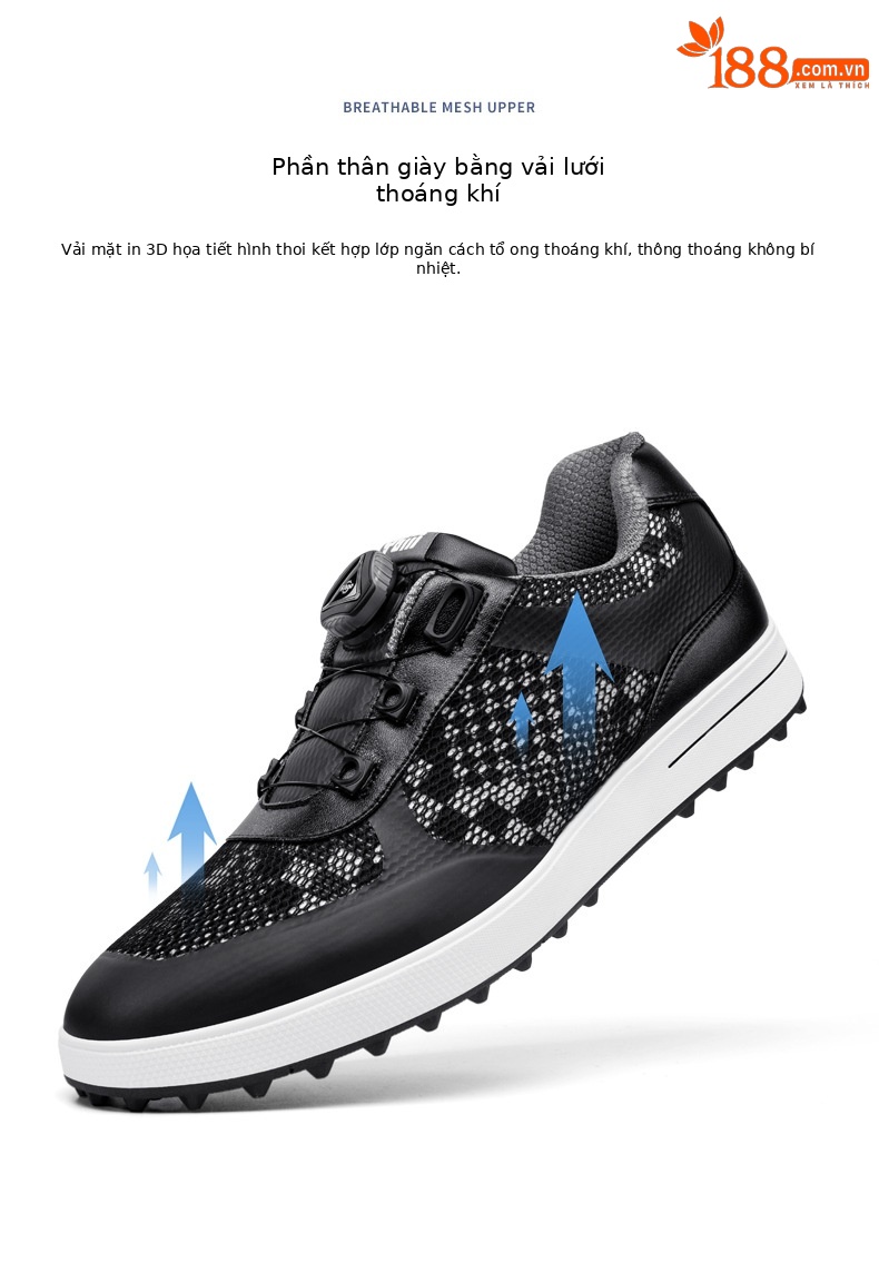 Giày golf nam PGM lưới thoáng khí dây xoay đinh cao su chống trượt — XZ224-Đen chi tiết 3