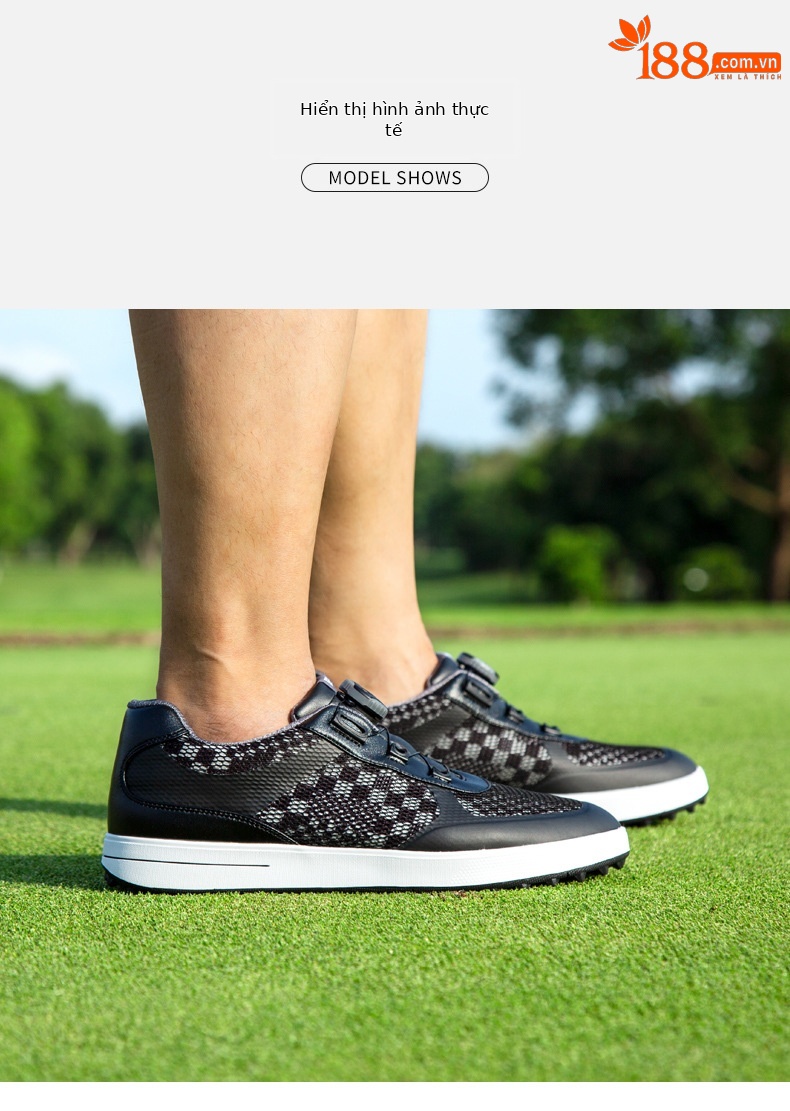 Giày golf nam PGM lưới thoáng khí dây xoay đinh cao su chống trượt — XZ224-Đen chi tiết 5