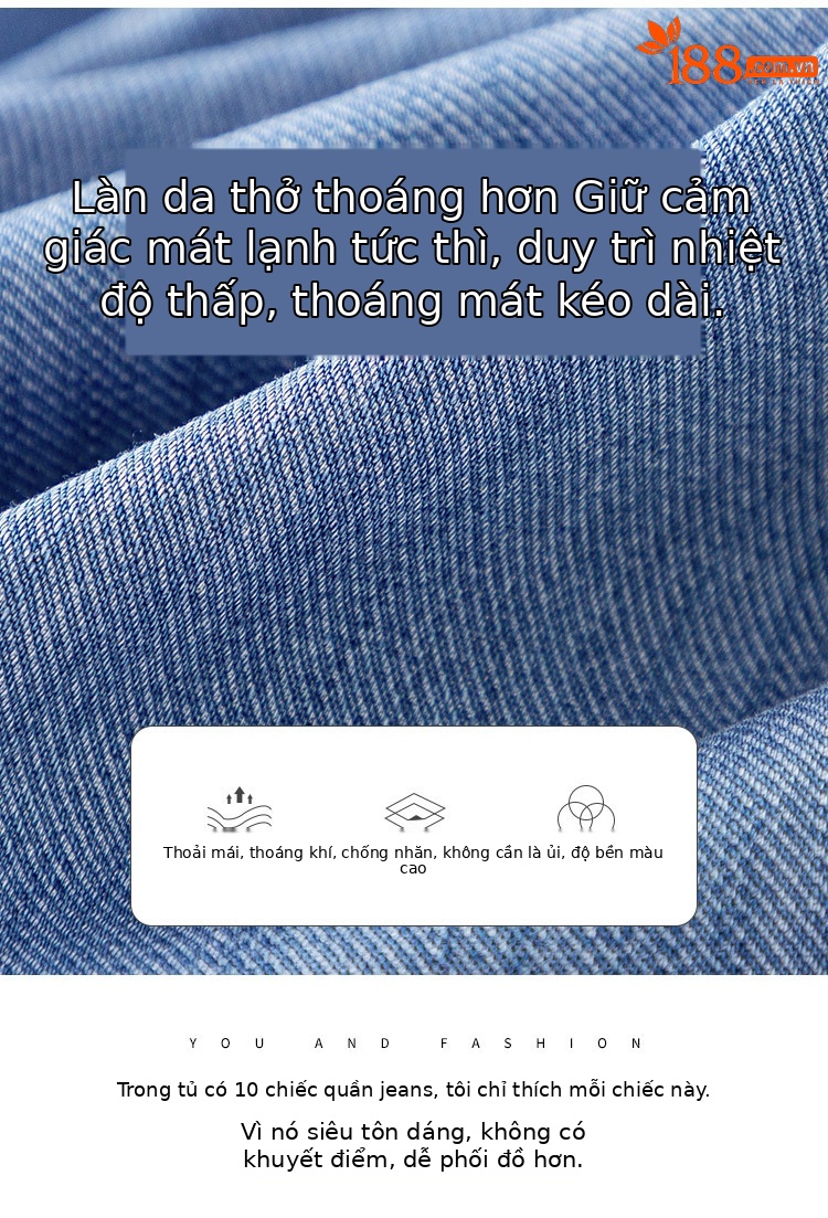 Quần jean ống rộng cạp cao dáng suông chín phần cho nữ chất Tencel mỏng mùa xuân hè — Màu xanh lam chi tiết 3