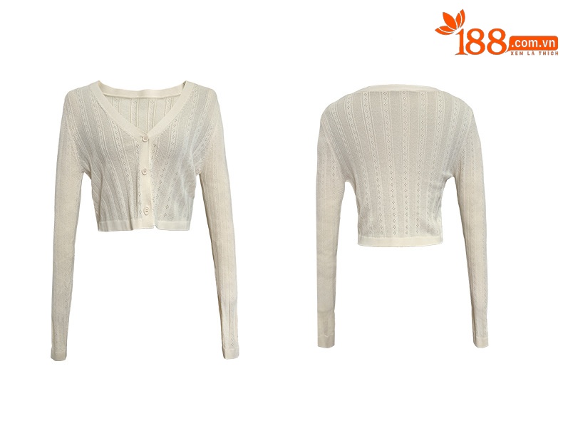Áo cardigan nữ dệt kim mỏng chống nắng, tay ngắn, dáng suông, phối khăn choàng — Màu đen chi tiết 4