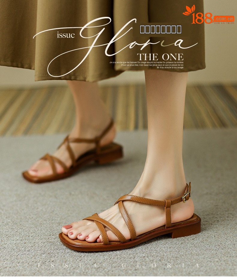 Sandal La Mã quai ngang đế bệt dây nhỏ hở ngón — Màu nâu chi tiết 1